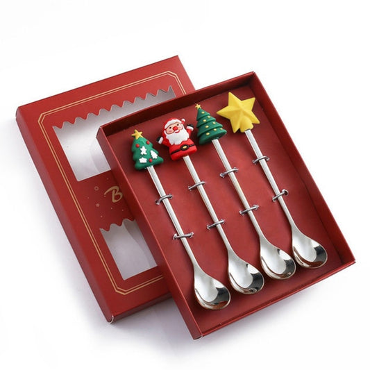 4pcs  Year Christmas Spoon Fork Christmas Decorations for Home Xmas Gifts Navidad 2022 Christmas Tableware Decor Kids Gifts