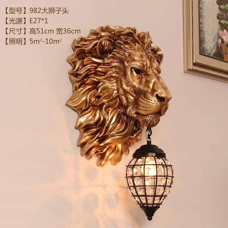 Modern European retro lion art decorative wall lamp aisle corridor porch for bar hotel living room bedroom luxury bedside lamp