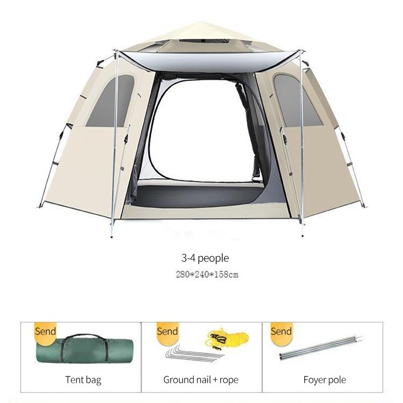 Outdoor Automatic Tents Foldable Thickening Hexagonal Tent Camping Equipment Picnic Camping Portable Awning