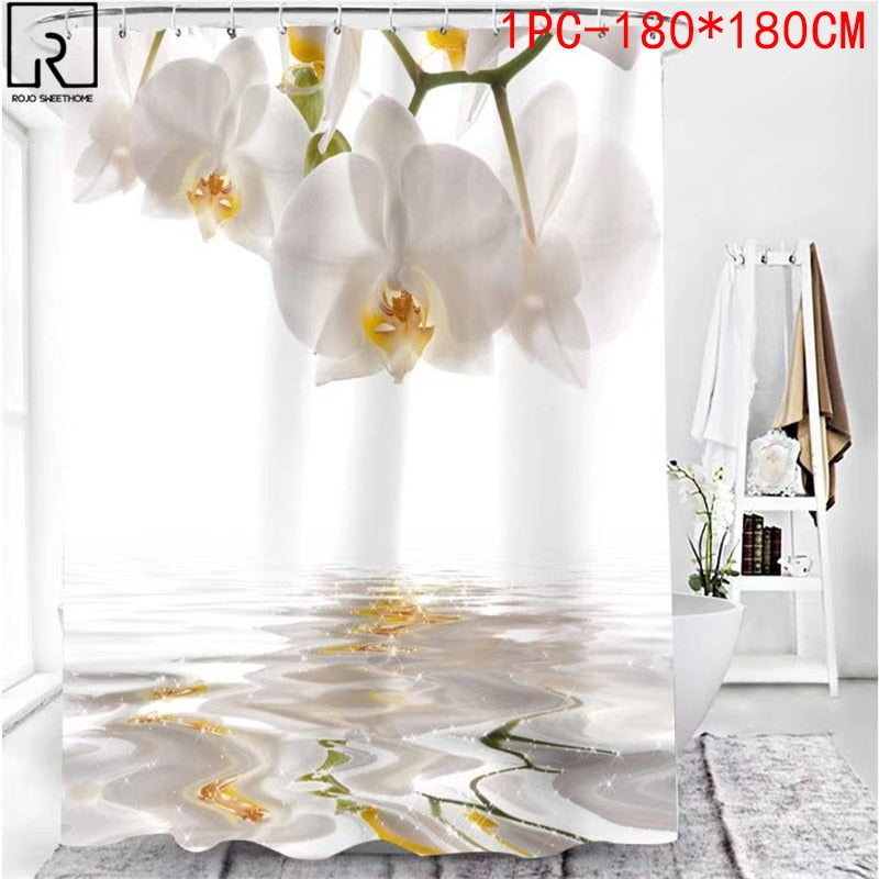 Elegant Flower Print Shower Curtain Set Waterproof Bathtub Screen Soft Bath Mats Carpets Rugs Bathroom Accessories Home Decor