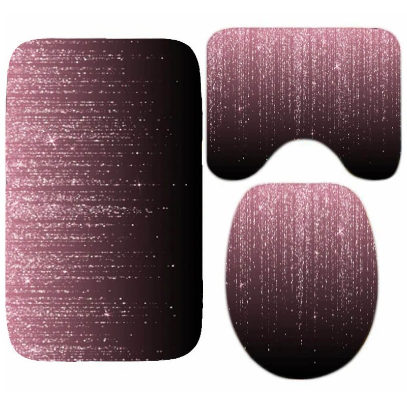 Trendy Rose Gold Falling Sparkle Glitter Bathroom Shower Curtain Set Girly Peach Pink Confetti Dust Dot Bath Mats Cortina Baño