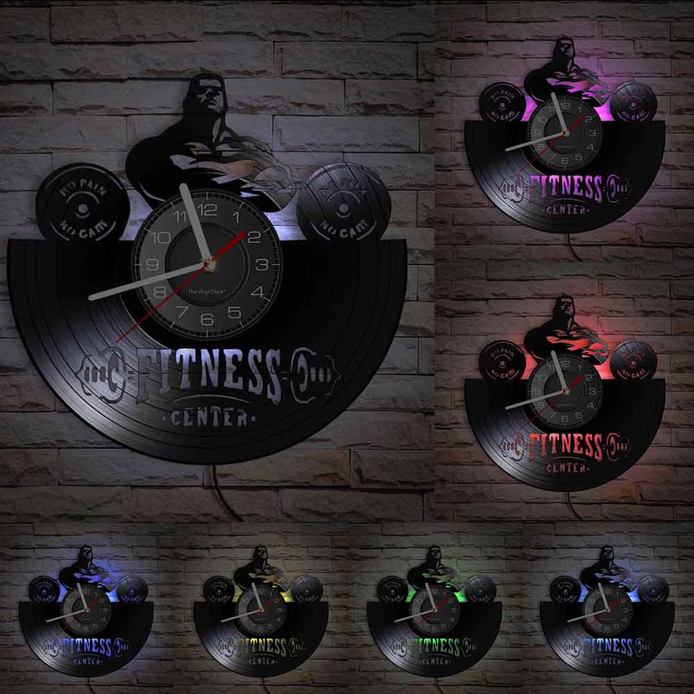 Fitness Gym Silent Quartz Wall Clock Fitness Bodybuild Vinyl Record Wall Clock Watch Sport Room Wall Decor Sign Sportsman Gift