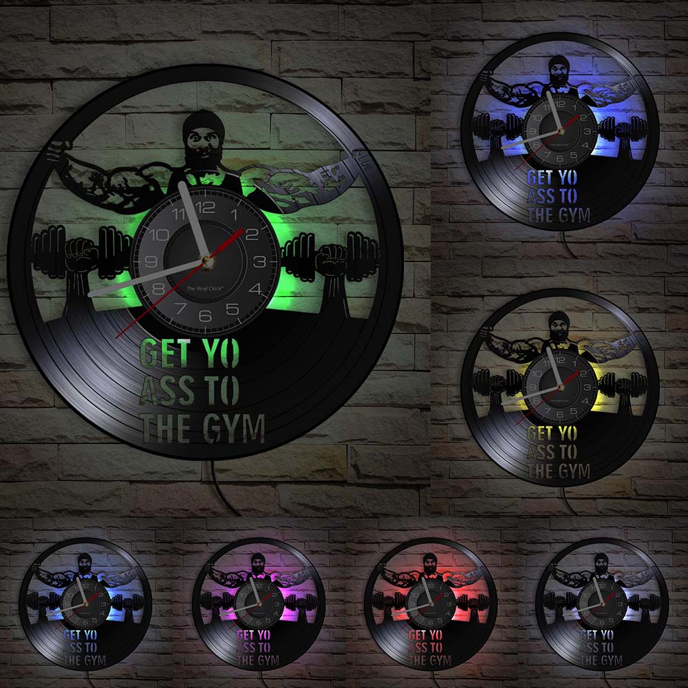 Fitness Gym Silent Quartz Wall Clock Fitness Bodybuild Vinyl Record Wall Clock Watch Sport Room Wall Decor Sign Sportsman Gift