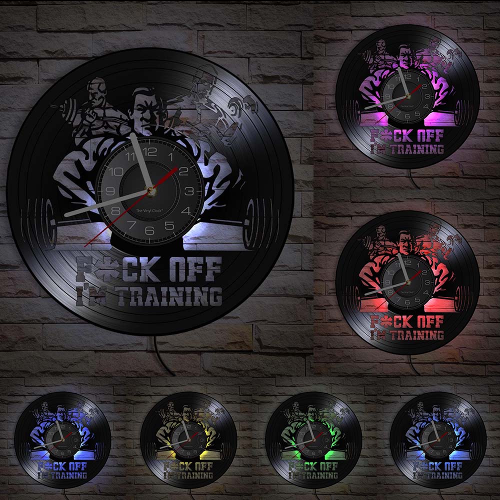 Fitness Gym Silent Quartz Wall Clock Fitness Bodybuild Vinyl Record Wall Clock Watch Sport Room Wall Decor Sign Sportsman Gift