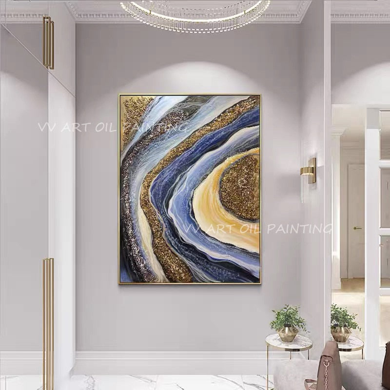 100% Handmade Abstract gold foil circle landscape picture artwork picture luxury canvas oil paintting for home decoration art