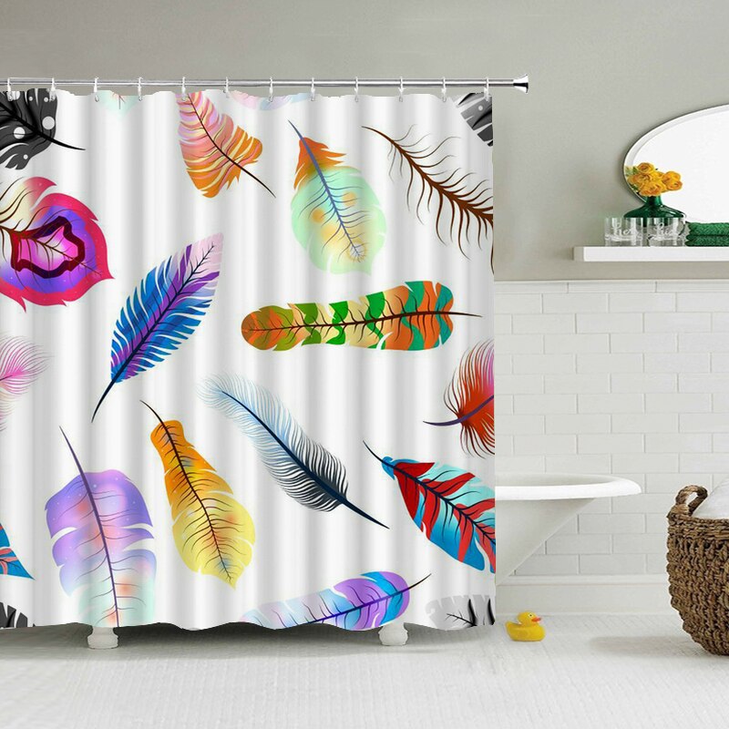 Colorful Butterfly Feathers 3d Nature Flower Plant Shower Curtains Bathroom Curtain Waterproof Polyester Cloth Decoration Screen