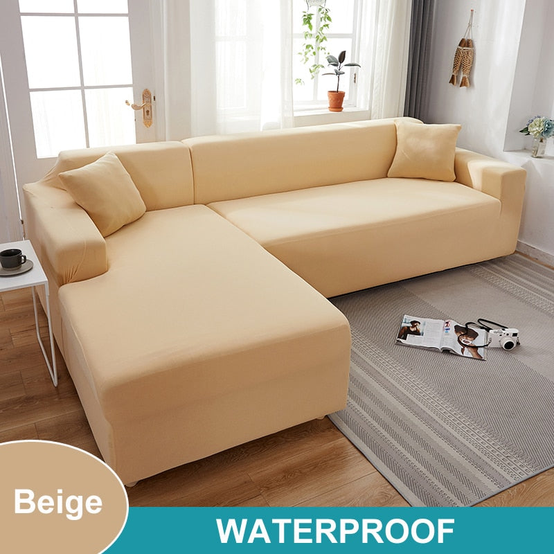 Waterproof Sofa Cover 1/2/3/4 Seater Sofa Cover for Living Room Elastic Solid L Shaped Corner Sofa Cover for Sofa Couch Armchair