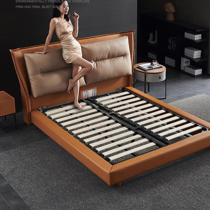 ltalian Light Luxury Wedding Bed New Modern Minimalist Leather Master Bedroom Fashionable Confortable cama luxo casal