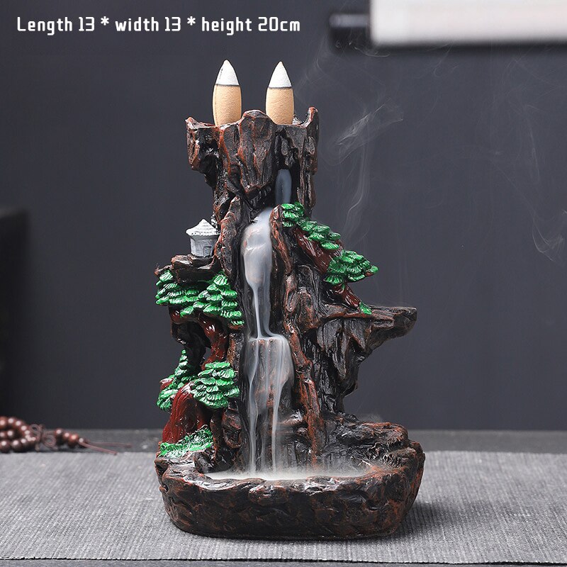 Multi style Mountains River Waterfall Incense Burner Fountain Backflow Aroma Smoke Censer Holder Home WIth 100 Incense Cones