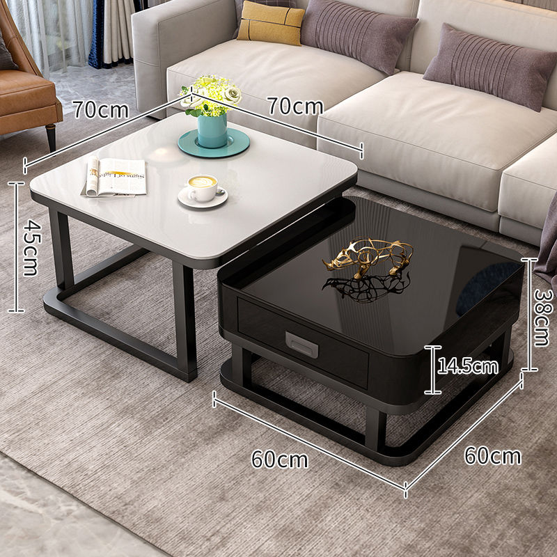 Tempered Glass 2 in 1 Combination Coffee Table with solid wooden Drawer Storage center table for Living Room coffe table desk