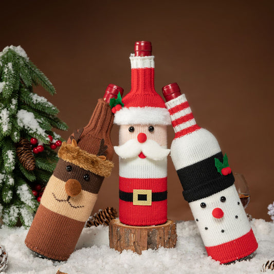 Merry Christmas Cartoon Santa Claus Snowman Elk Knitted Wine Bottle Cover Christmas Decorations For Home Xmas Ornaments Navidad