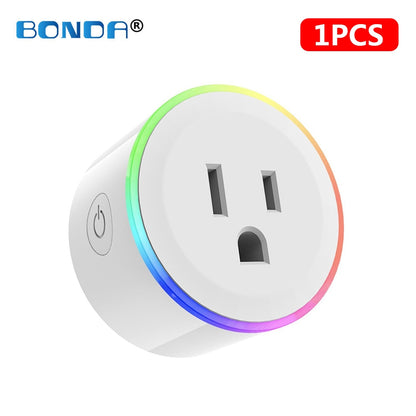 BONDA Smart Plug US Standard 10A RGB Power Timing Function Tuya Smart Life APP Control Works With Alexa Google Home WiFi Socket