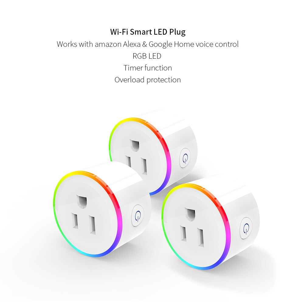 BONDA Smart Plug US Standard 10A RGB Power Timing Function Tuya Smart Life APP Control Works With Alexa Google Home WiFi Socket