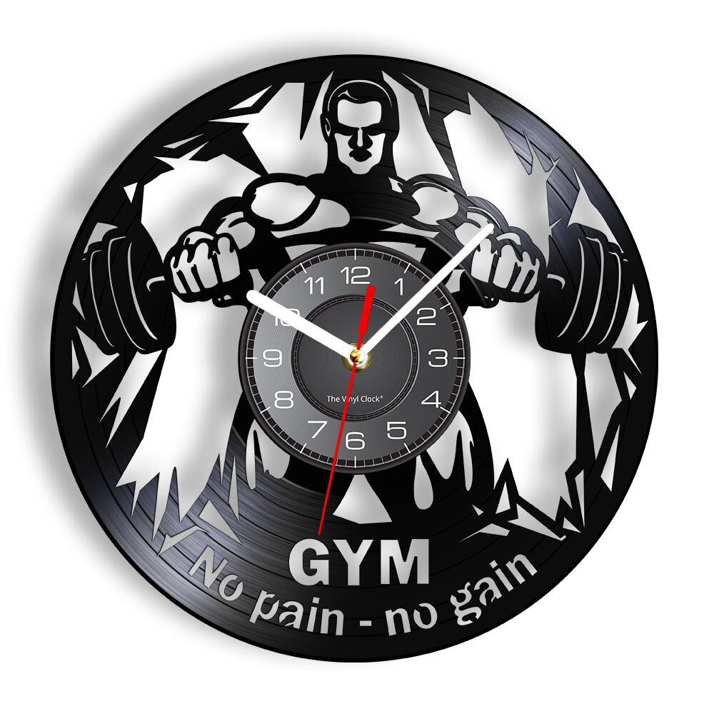 Fitness Gym Silent Quartz Wall Clock Fitness Bodybuild Vinyl Record Wall Clock Watch Sport Room Wall Decor Sign Sportsman Gift