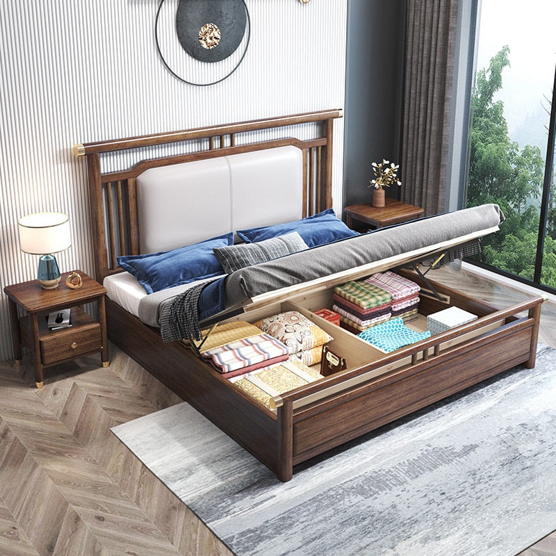 Loveseat SOFA New Chinese walnut all muebles King modern minimalist bedroom soft wrapped bedside king bed