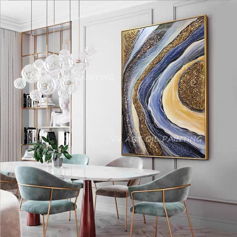 100% Handmade Abstract gold foil circle landscape picture artwork picture luxury canvas oil paintting for home decoration art