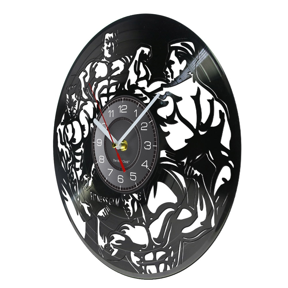 Fitness Gym Silent Quartz Wall Clock Fitness Bodybuild Vinyl Record Wall Clock Watch Sport Room Wall Decor Sign Sportsman Gift