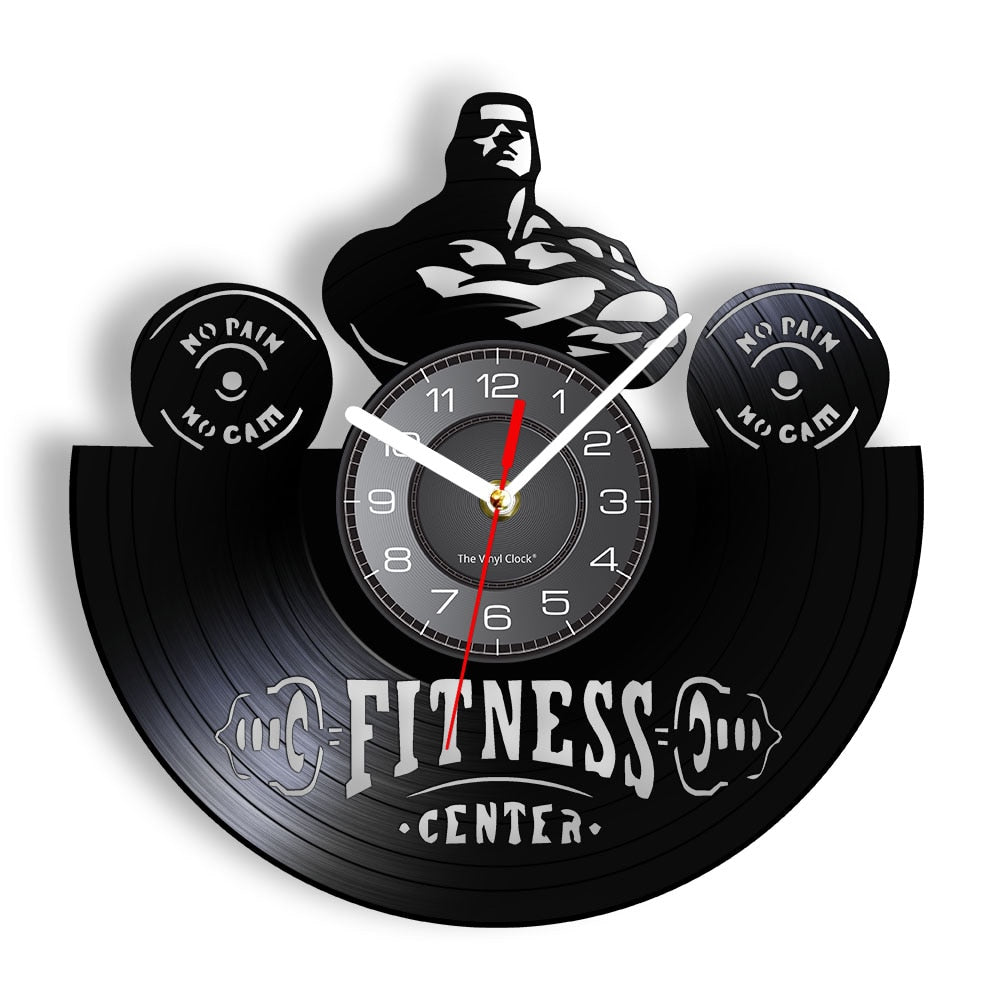 Fitness Gym Silent Quartz Wall Clock Fitness Bodybuild Vinyl Record Wall Clock Watch Sport Room Wall Decor Sign Sportsman Gift