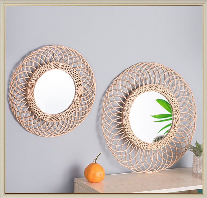 Decorative Mirrors Home Bedroom Makeup Mirrors Handwoven Making Wall Decoration Hanging Looking Glass Friend Birthday Gift Decor