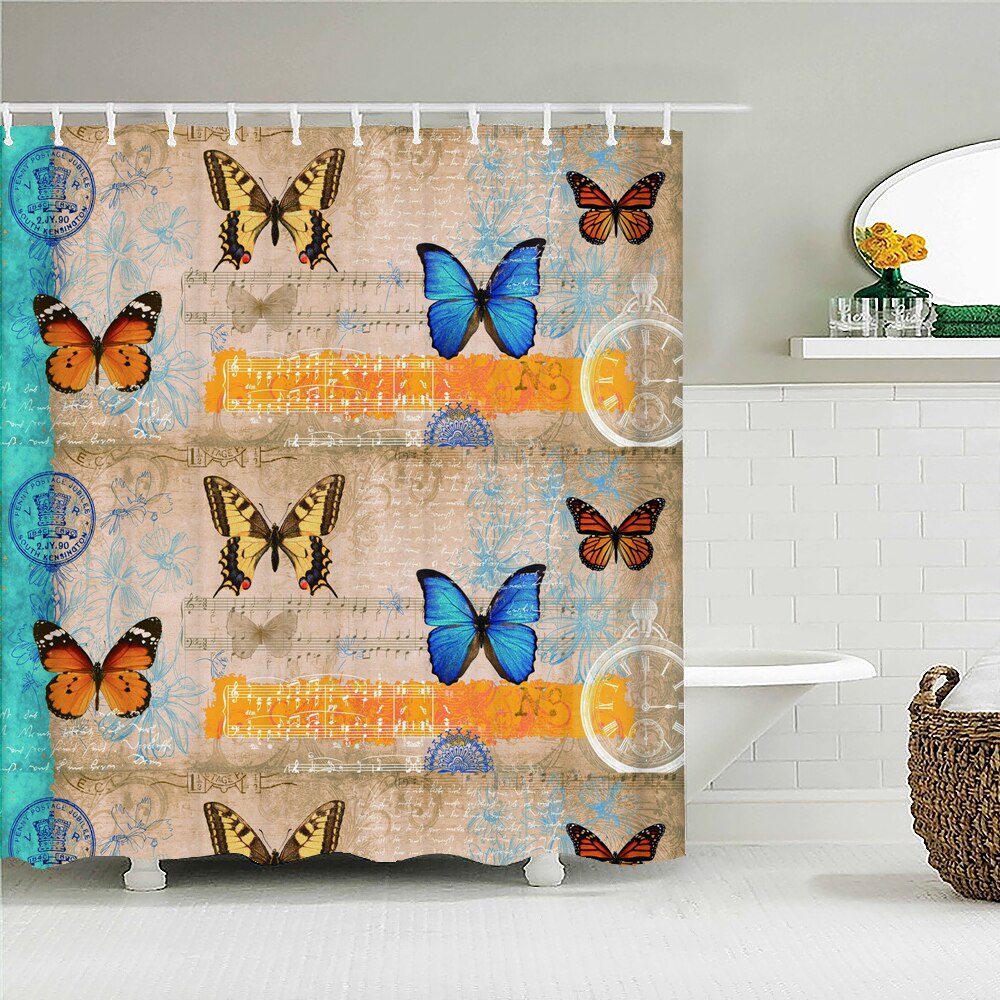 Colorful Butterfly Feathers 3d Nature Flower Plant Shower Curtains Bathroom Curtain Waterproof Polyester Cloth Decoration Screen