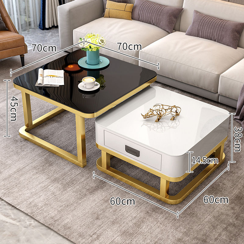 Tempered Glass 2 in 1 Combination Coffee Table with solid wooden Drawer Storage center table for Living Room coffe table desk