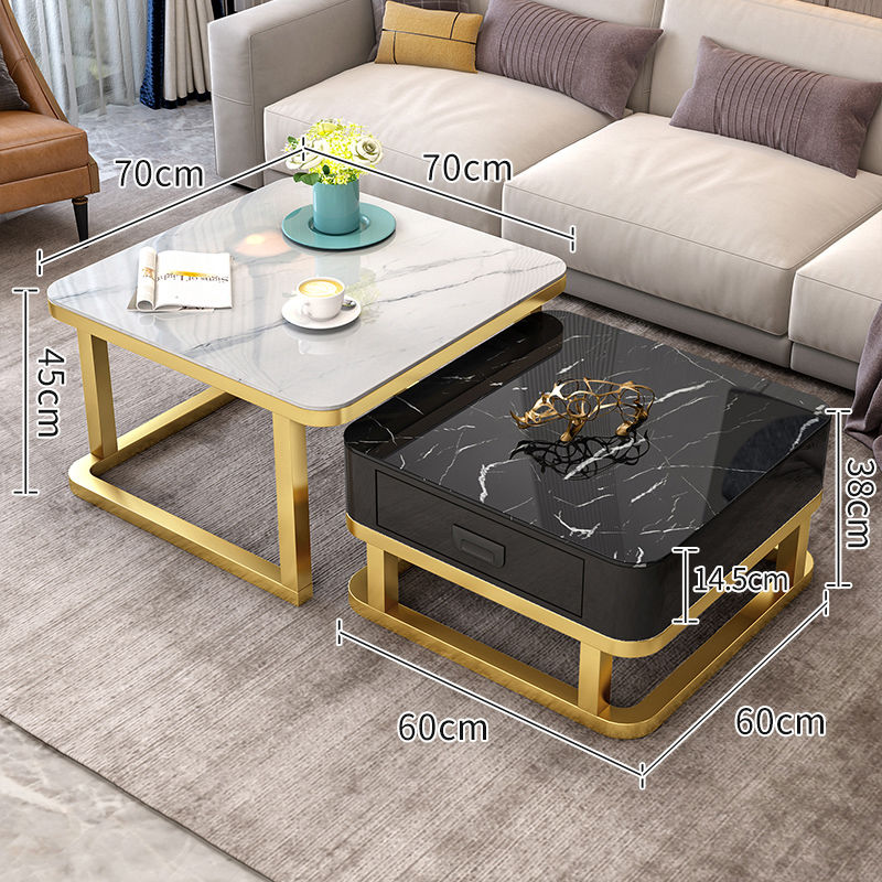 Tempered Glass 2 in 1 Combination Coffee Table with solid wooden Drawer Storage center table for Living Room coffe table desk