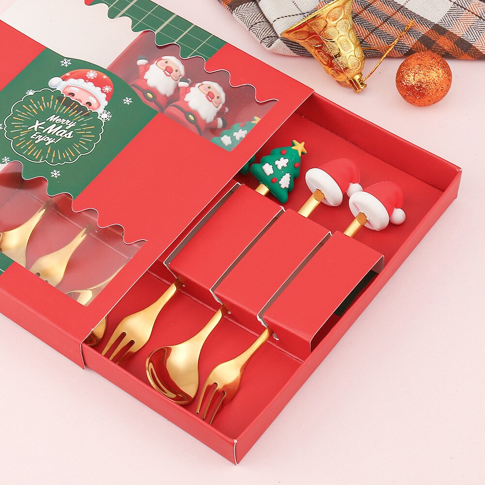 4pcs  Year Christmas Spoon Fork Christmas Decorations for Home Xmas Gifts Navidad 2022 Christmas Tableware Decor Kids Gifts