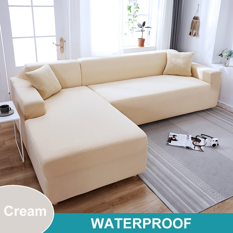 Waterproof Sofa Cover 1/2/3/4 Seater Sofa Cover for Living Room Elastic Solid L Shaped Corner Sofa Cover for Sofa Couch Armchair