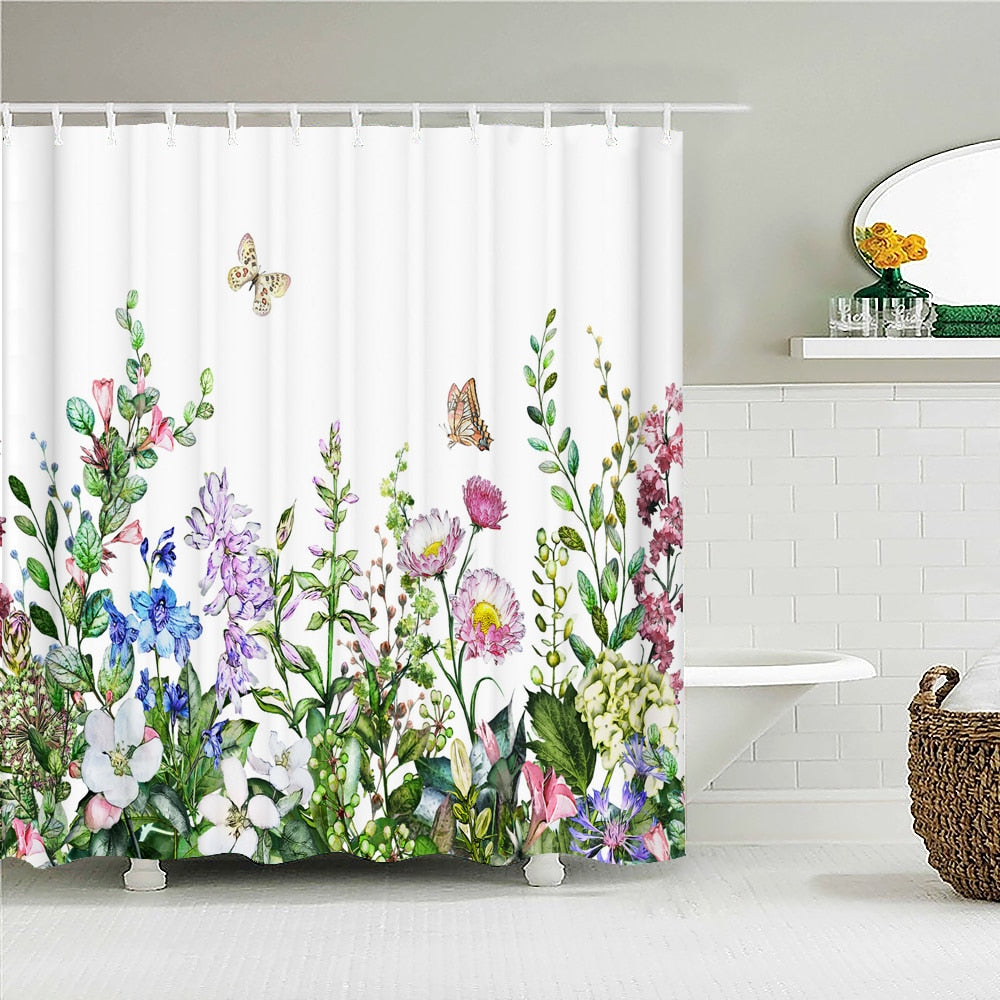 Colorful Butterfly Feathers 3d Nature Flower Plant Shower Curtains Bathroom Curtain Waterproof Polyester Cloth Decoration Screen