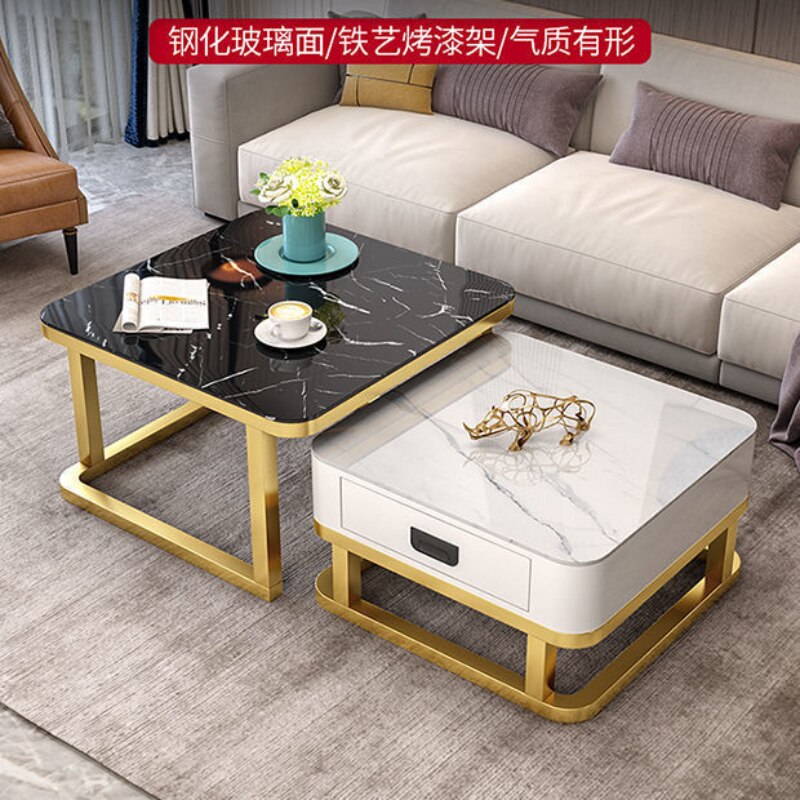 Tempered Glass 2 in 1 Combination Coffee Table with solid wooden Drawer Storage center table for Living Room coffe table desk