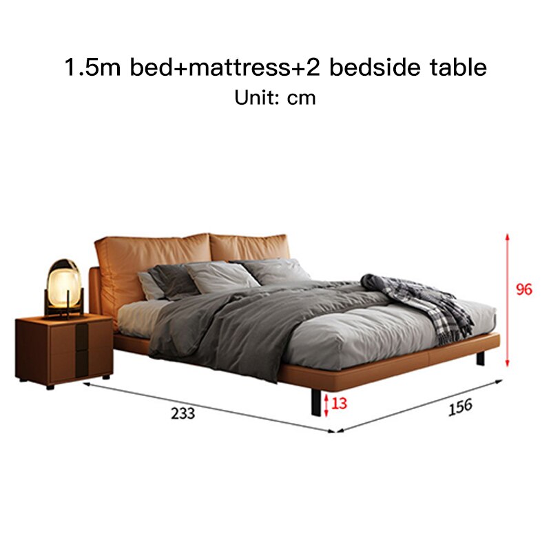 New Bed 2 People Modern Simple Style Leather Double Bed Queen Size King Bed With Mattress Minimalist Furniture For Home Bedroom