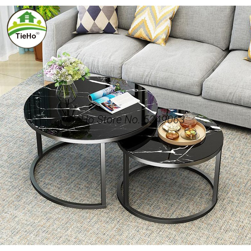 Tempered Glass Round Coffee Table for Living Room 2 in 1 Combination Cafe Table Easy Assembly Center Table