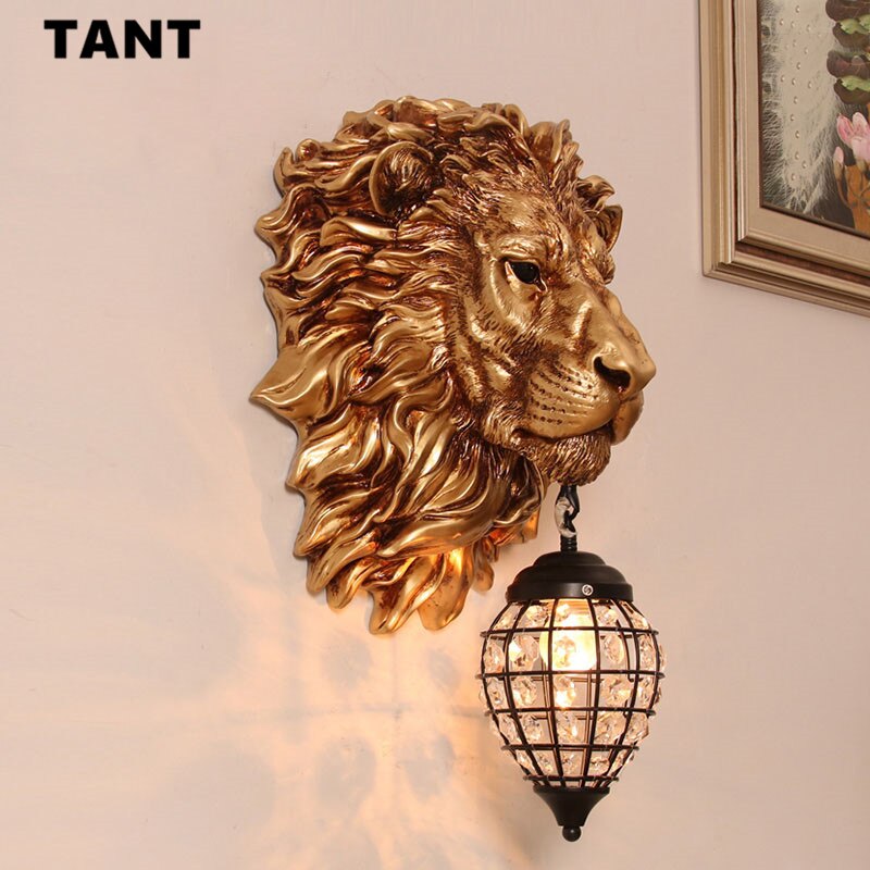 Modern European retro lion art decorative wall lamp aisle corridor porch for bar hotel living room bedroom luxury bedside lamp