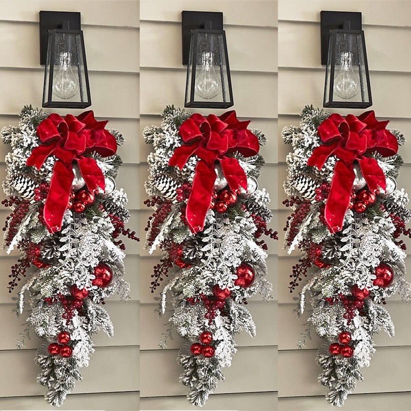 Christmas Wreath Outdoor 2022 Xmas Decorations Signs Home Garden Office Porch Front Door Hanging Garland 2023 New Year Decor