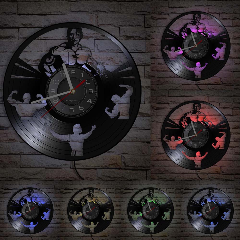 Fitness Gym Silent Quartz Wall Clock Fitness Bodybuild Vinyl Record Wall Clock Watch Sport Room Wall Decor Sign Sportsman Gift