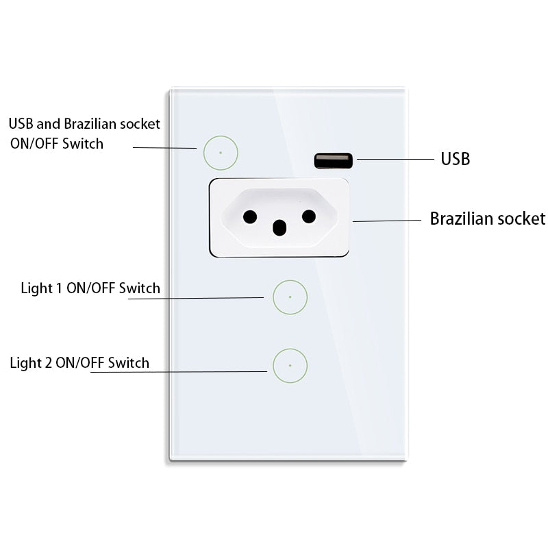 Bingoelec Tuya Smart Life Wifi Socket Switch Brazil Plug 16A with USB App Remote Control Voice Control with Google Home Alexa