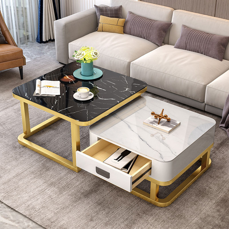 Tempered Glass 2 in 1 Combination Coffee Table with solid wooden Drawer Storage center table for Living Room coffe table desk