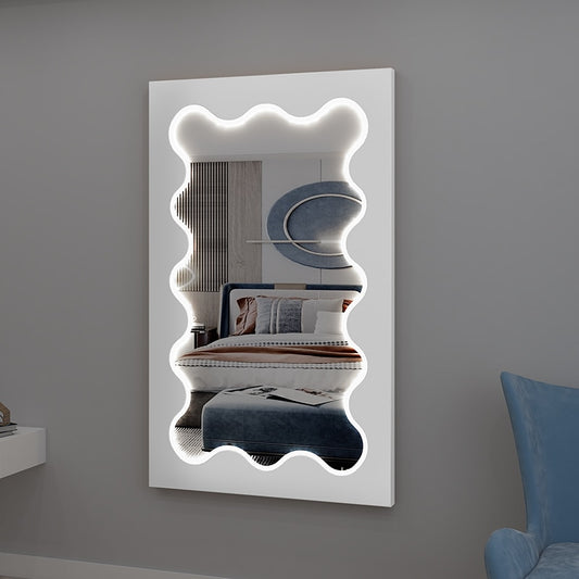 Large Nordic Led Makeup Mirror Decoration Frame Wavy Full-body Hallway Korean Mirror Panels Decor Miroir Mural House Decoration