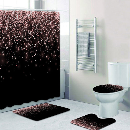 Trendy Rose Gold Falling Sparkle Glitter Bathroom Shower Curtain Set Girly Peach Pink Confetti Dust Dot Bath Mats Cortina Baño