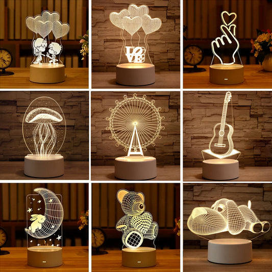 Romantic Love 3D Lamp Heart-shaped Balloon Acrylic LED Night Light Decorative Table Lamp Valentine's Day Sweetheart Wife's Gift