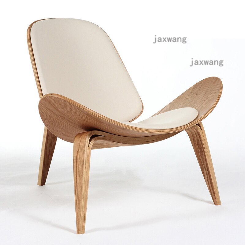 Nordic Solid Wood Backrest Living Room Chairs Lazy Leisure Armchair Household Furniture Modern Leather Single Sofa Shell Chair