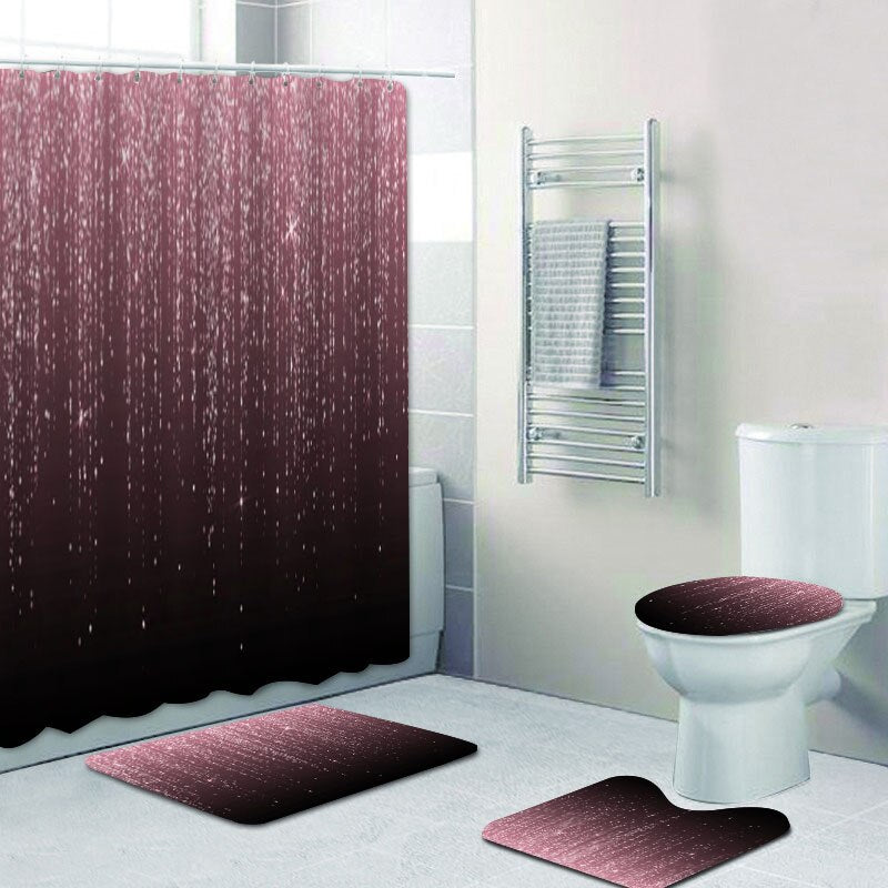 Trendy Rose Gold Falling Sparkle Glitter Bathroom Shower Curtain Set Girly Peach Pink Confetti Dust Dot Bath Mats Cortina Baño