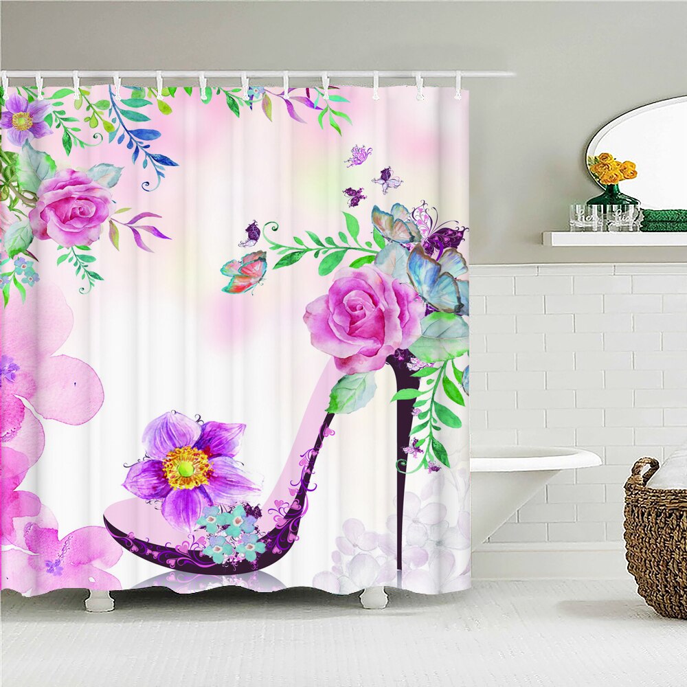 Colorful Butterfly Feathers 3d Nature Flower Plant Shower Curtains Bathroom Curtain Waterproof Polyester Cloth Decoration Screen