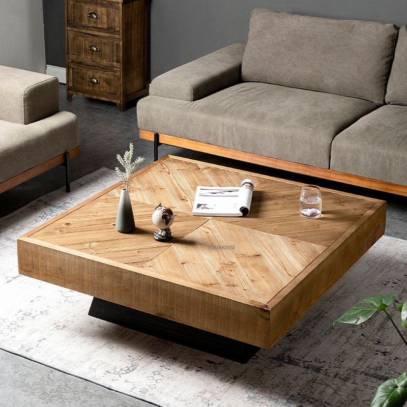 Modern Solid Wood Coffee Table For Living Room Furniture American Sofa Side Table Rustic Retro Design Creative Square Tea Tables