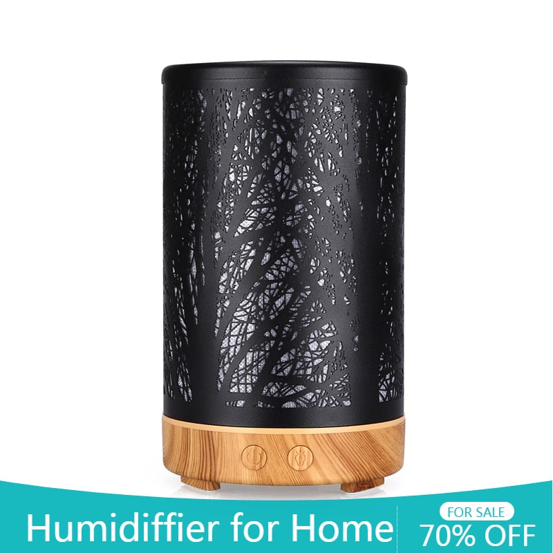 Humidifier Electric Aroma Oil Diffuser Forest Iron Art Ultrasonic Air Nebulizer with Colorful Night Light Air Freshener for Home