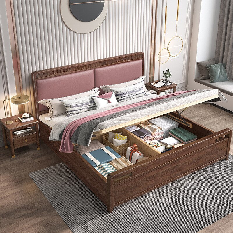 Loveseat SOFA New Chinese muebles king bed Master bedroom simple modern walnut reception soft wedding bed