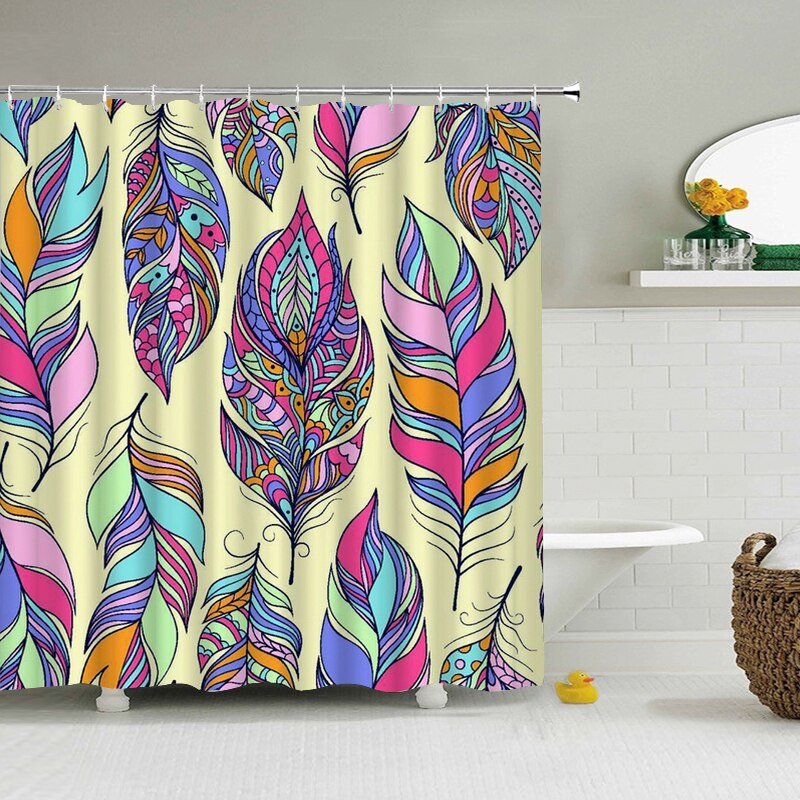 Colorful Butterfly Feathers 3d Nature Flower Plant Shower Curtains Bathroom Curtain Waterproof Polyester Cloth Decoration Screen