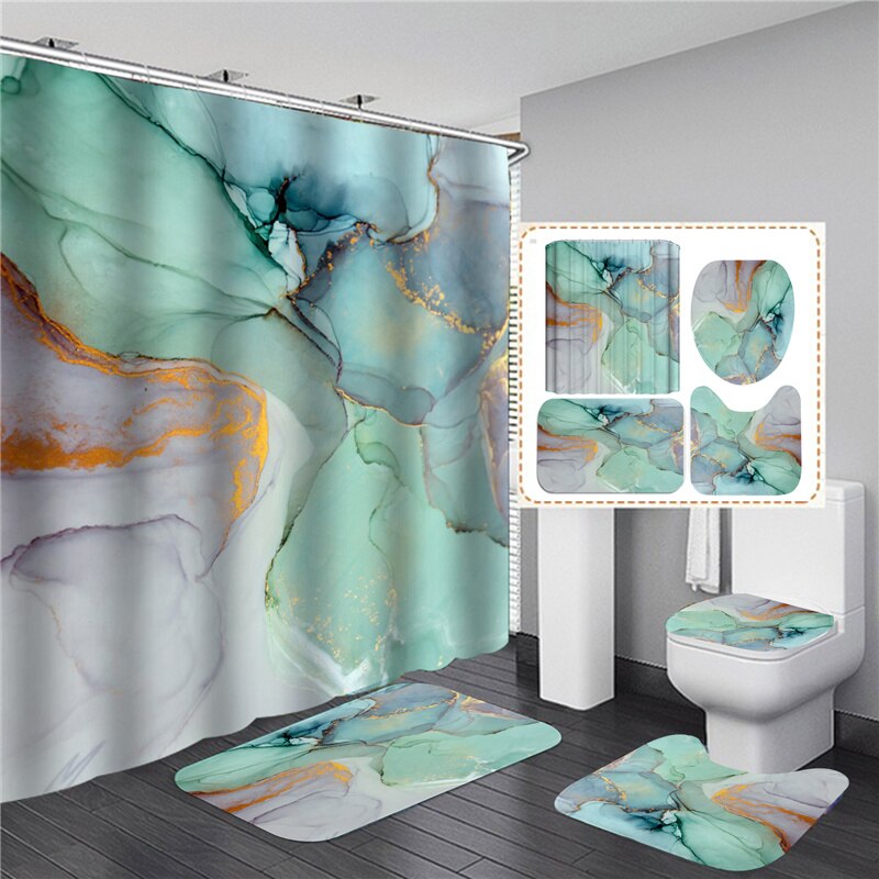 Beautiful Modern Shower Curtains 3D Bathroom Curtain Set Anti-slip Bath Mat Soft Carpet Water Absorption Home Decor Cortina Baño