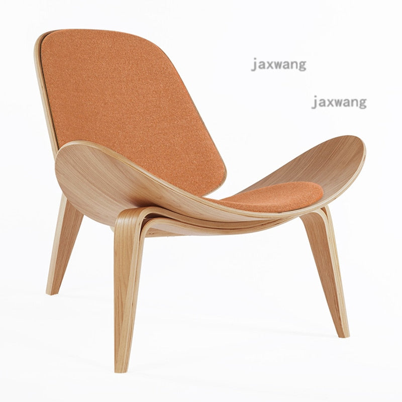 Nordic Solid Wood Backrest Living Room Chairs Lazy Leisure Armchair Household Furniture Modern Leather Single Sofa Shell Chair