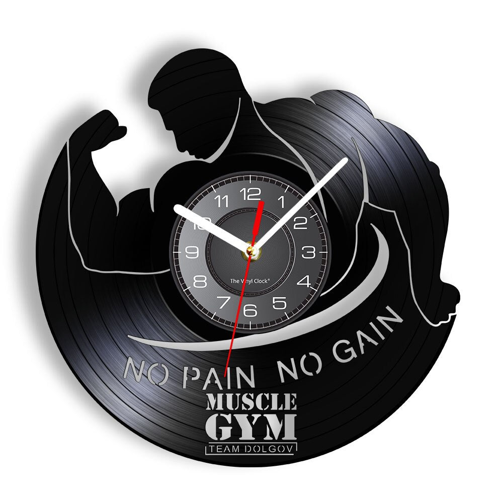 Fitness Gym Silent Quartz Wall Clock Fitness Bodybuild Vinyl Record Wall Clock Watch Sport Room Wall Decor Sign Sportsman Gift